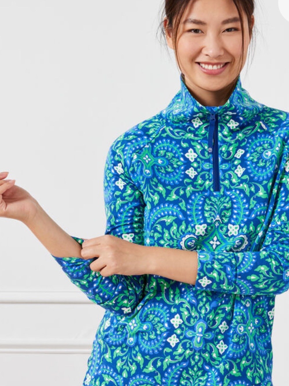TALBOTS FRENCH TERRY HALF-ZIP PULLOVER - ROYAL MEDALLION
